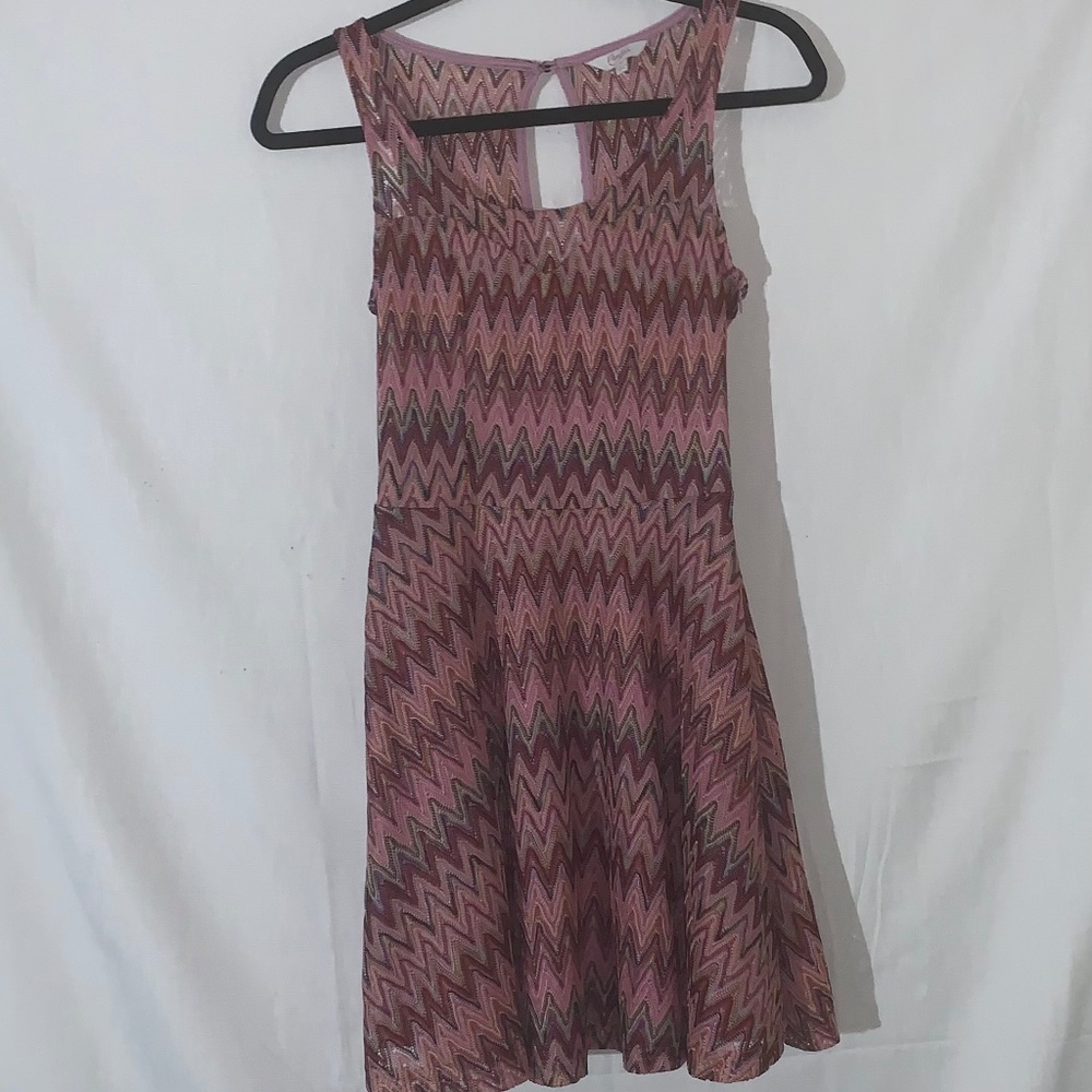 Candie's Pink Crochet Chevron Skater Dress, Small